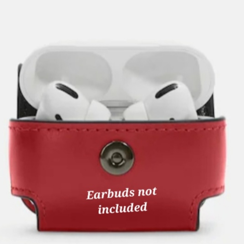 COACH SALE! Cool red COACH leather wireless earbud case w/clip attachmnt.